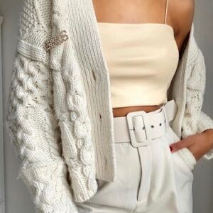 Zara Faux Leather Crop Top Cream Size Medium NWOTS